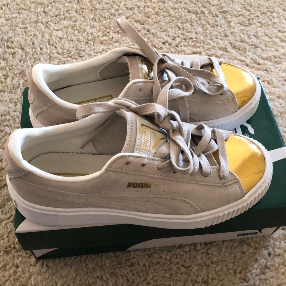 Brand New Puma Suede Platform Sneakers - gold
